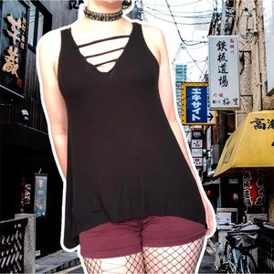 True Vintage y2k Mudd Cross-Strap Black Lounging Tank w Asymmetric Hem, Small